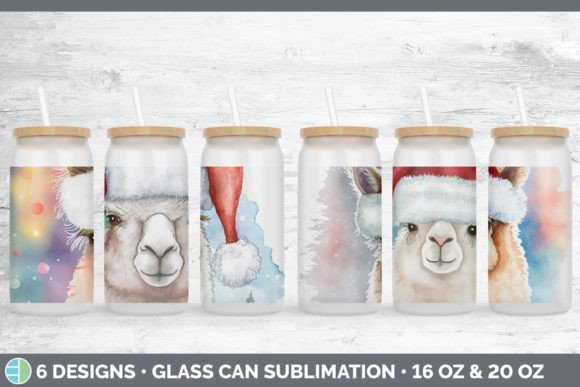 Christmas Alpaca Glass Can Sublimation Illustrations