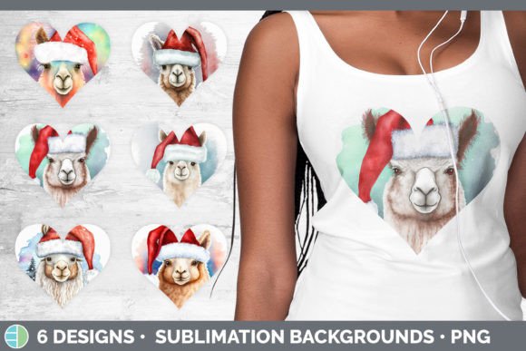 Christmas Alpaca Hearts Clipart Sublim for Illustrations