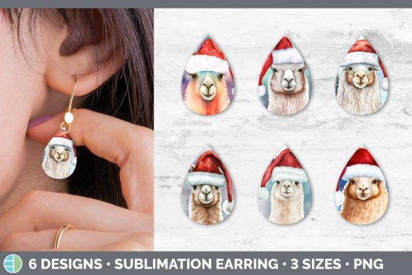 Christmas Alpaca Teardrop Earring Illustration