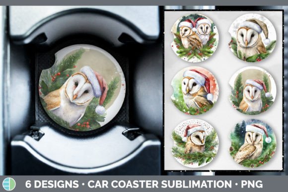 Christmas Barn Owl Car Coaster Sublima Illustrations