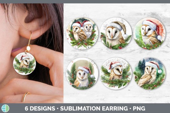 Christmas Barn Owl Round Earring Subli Illustrations