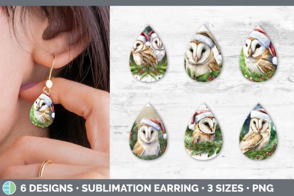 Christmas Barn Owl Teardrop Earring Illustration