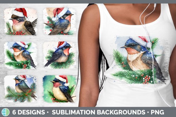 Christmas Barn Swallow Distressed Sublim Illustrations