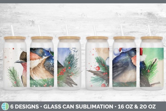 Christmas Barn Swallow Glass Can Illustration