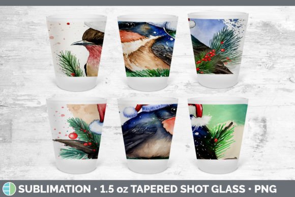 Christmas Barn Swallow Shot Glass Sublim Illustrations