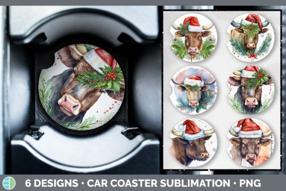 Christmas Bull Car Coaster Sublimation Illustrations