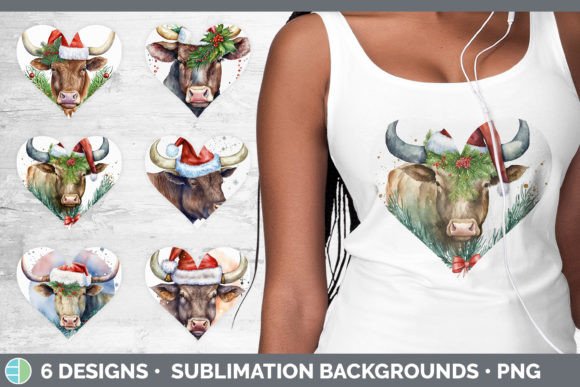 Christmas Bull Hearts Clipart Sublimat Illustrations