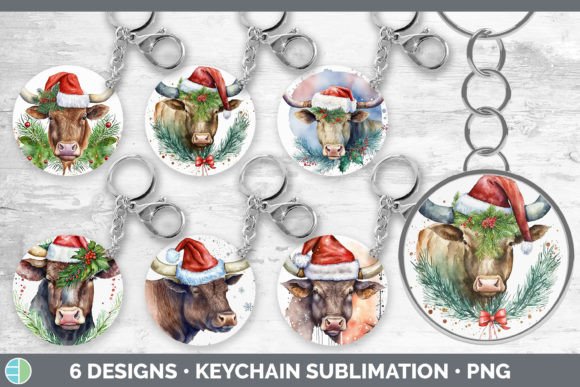 Christmas Bull Keychain Bundle Keyring Illustrations