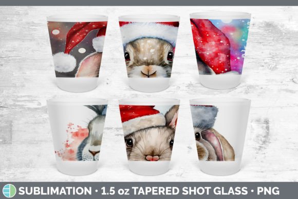 Christmas Bunny Shot Glass Sublimation Illustrations