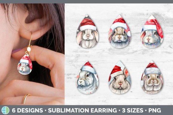 Christmas Bunny Teardrop Earring Subli Illustrations