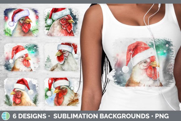 Christmas Chicken Distressed Sublimation Illustrations