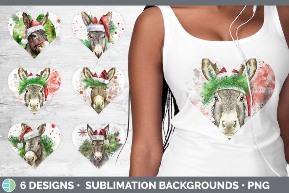 Christmas Donkey Hearts Clipart Sublim for Crafting and Etsy Products