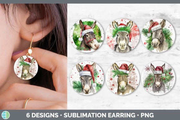Christmas Donkey Round Earring Sublima Illustrations