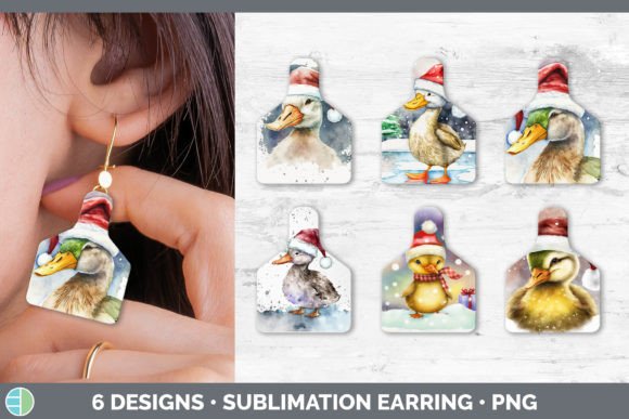Christmas Duck Cow Tag Earring Sublima Illustrations