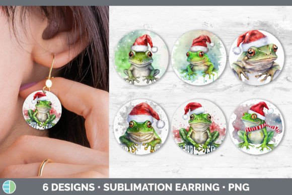 Christmas Frog Round Earring Sublimati Illustrations