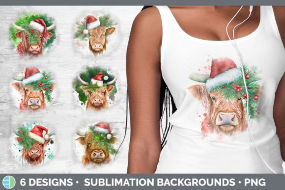 Christmas Highland Cow Background Grun Illustrations