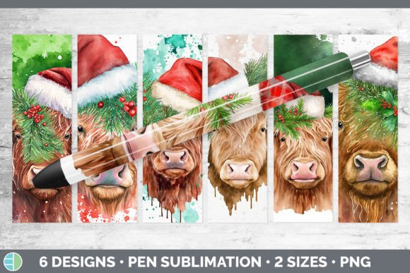 Christmas Highland Cow Pen Wraps Epoxy Illustrations