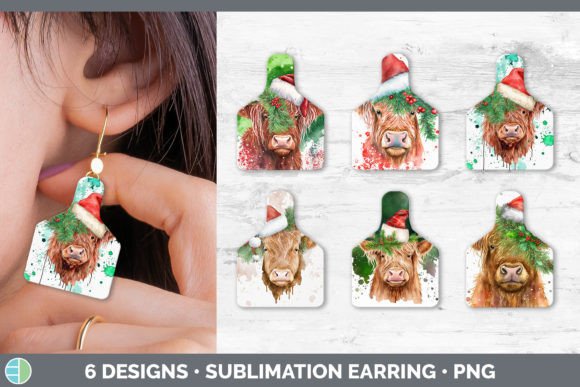 Christmas Highland Cow Tag Earring Illustration