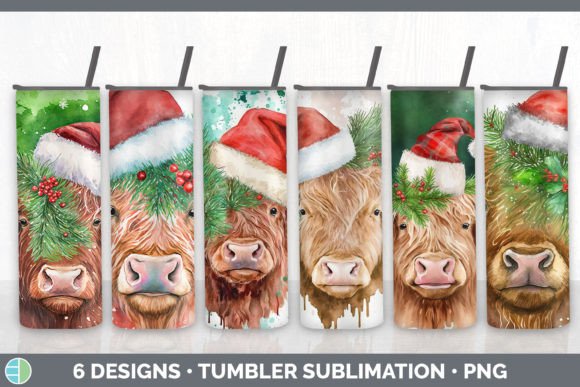 Christmas Highland Cow Tumbler Sublimati Illustrations for Digital Sellers