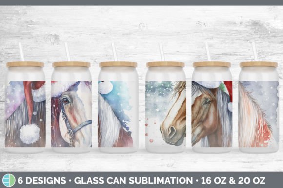 Christmas Horse Glass Can Sublimation Illustrations