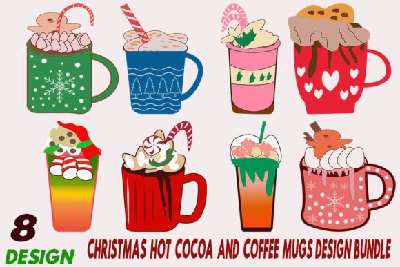 Christmas Hot Cocoa and Coffee Mugs PNG Illustrations