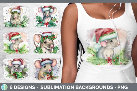 Christmas Mouse Distressed Sublimation B Illustrations