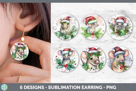 Christmas Mouse Round Earring Sublimat Illustrations