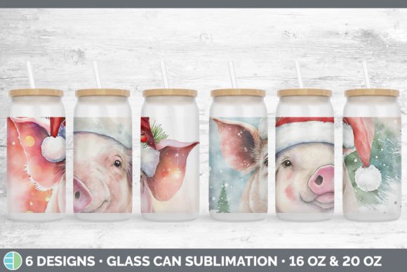 Christmas Pig Glass Can Sublimation Be Illustrations