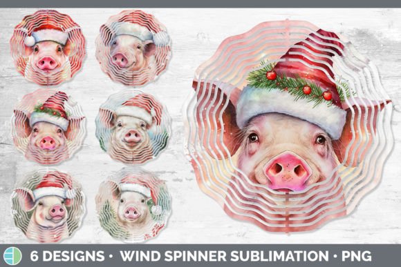 Christmas Pig Painted Wind Spinner Sub Illustrations