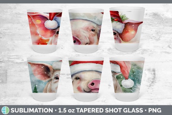 Christmas Pig Shot Glass Sublimation S Illustrations