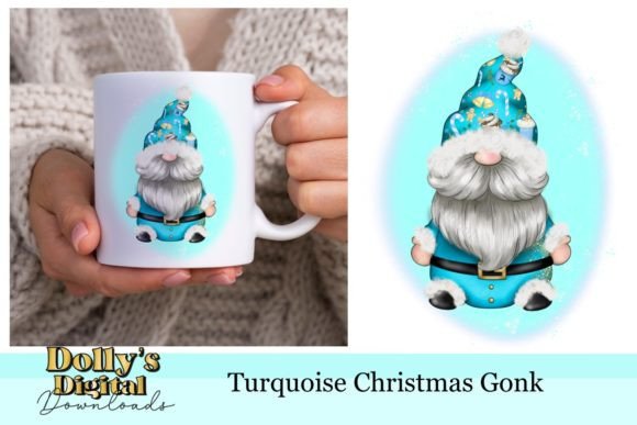 Christmas Santa Gnome in Turquoise PNG Illustrations