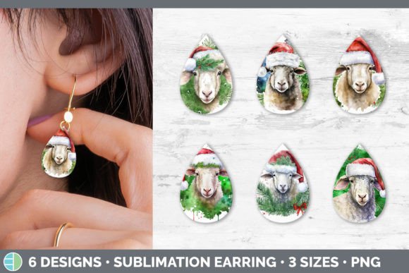 Christmas Sheep Teardrop Earring Subli Illustrations for Blog Design