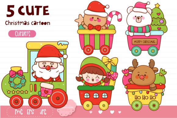 Christmas Train Kawaii Clipart for Website & Editorial Design