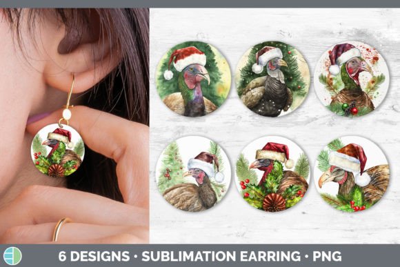Christmas Turkey Round Earring Sublima Illustrations