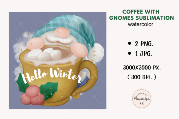 Coffee Christmas with Gnomes Sublimation Illustrations