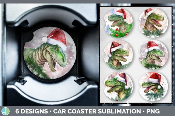 Dinosaur Christmas Car Coaster Sublima Illustrations