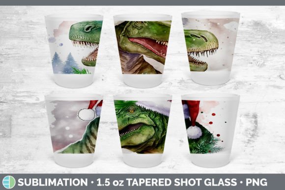 Dinosaur Christmas Shot Glass Sublimatio Illustrations