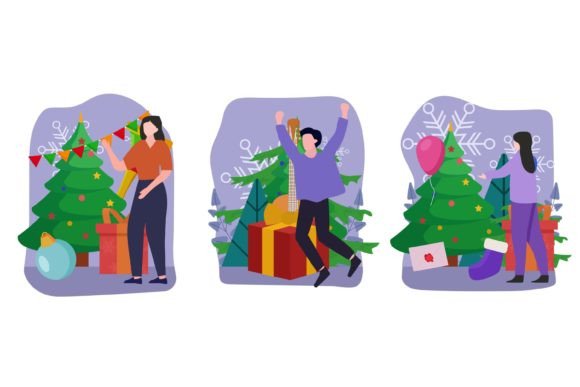 Flat Bundle Christmas Celebration Design Illustrations