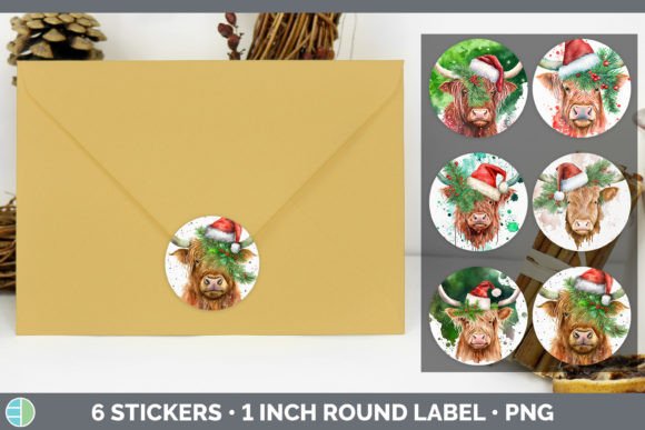 Highland Cow Christmas Stickers Sticke Illustrations