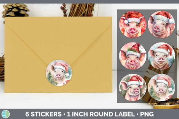Pig Christmas Stickers Sticker 1in Rou for Editorial and Web Use