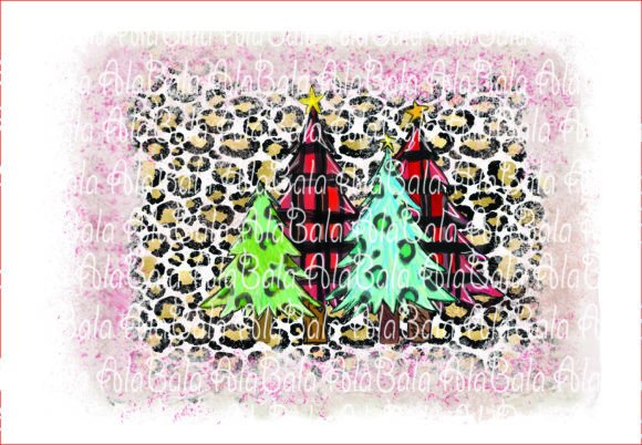 Red Plaid and Leopard Christmas Trees Illustrations