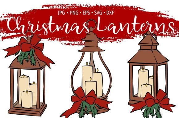 Vintage Christmas Lantern Bundle Illustrations